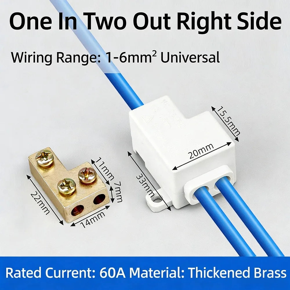 Brass Wire Connector Splitter 1–6mm² Quick Terminal Block 60A