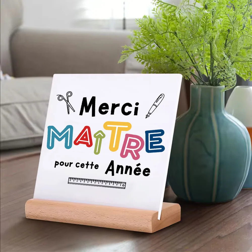 Thank You Teacher Ceramic Plaque Sign with Wood Stand | Gift