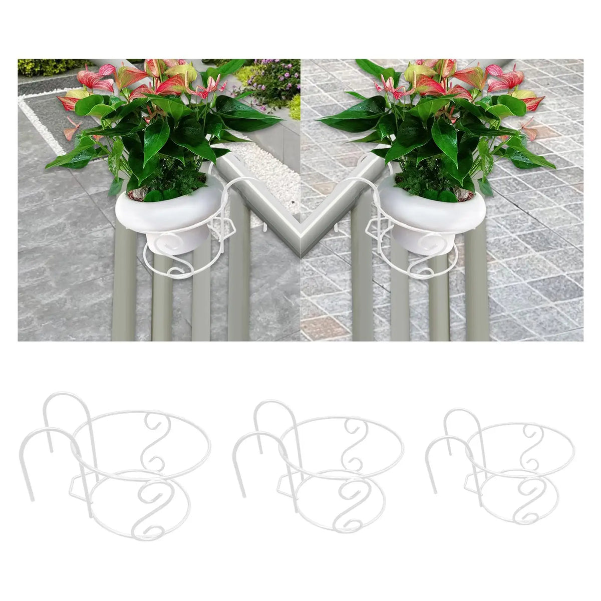 Metal Hanging Planter Basket with Hook – Railing Flower Pot