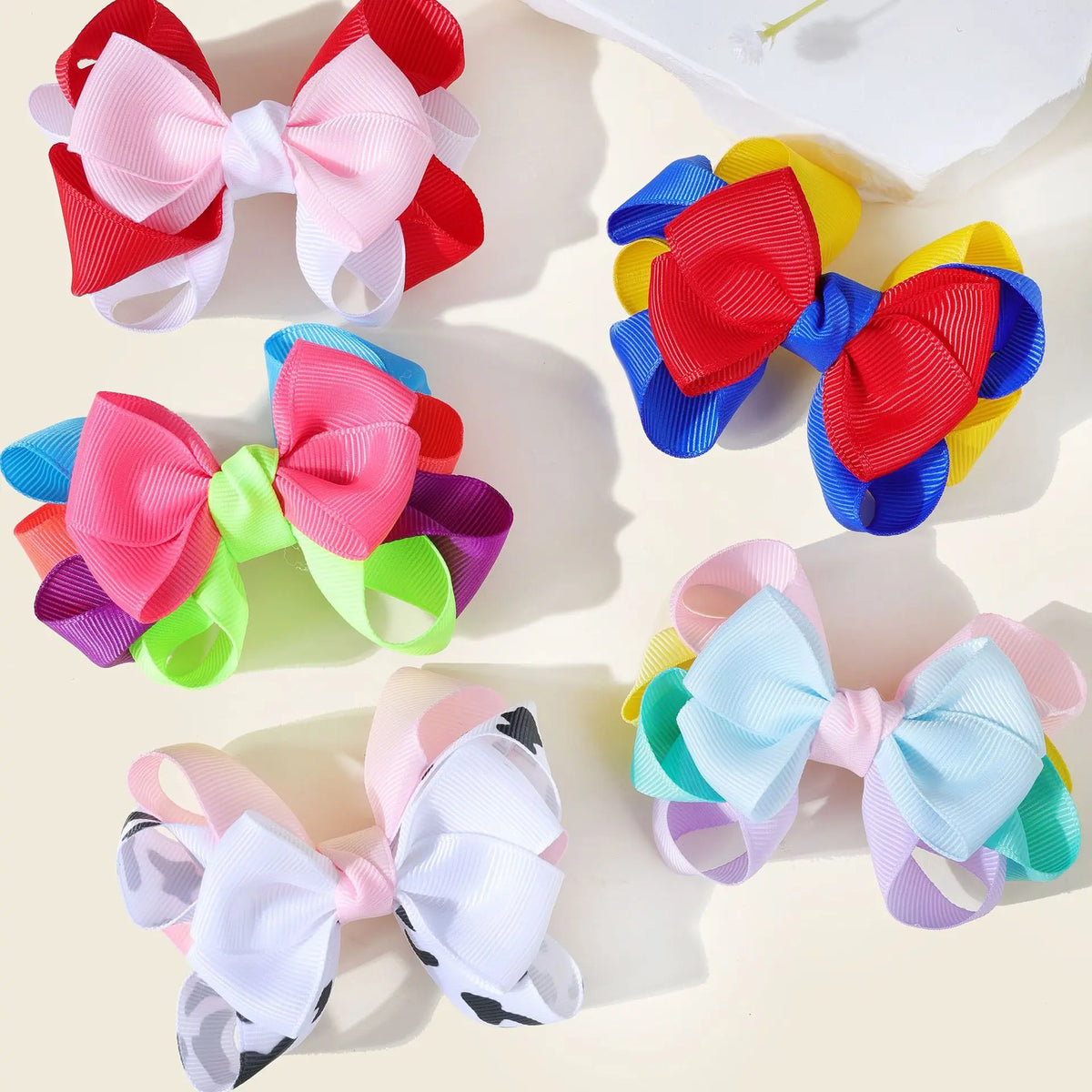 12-Pack Kids Double Color Bow Hair Clips – 9cm Ribbon Hairpins