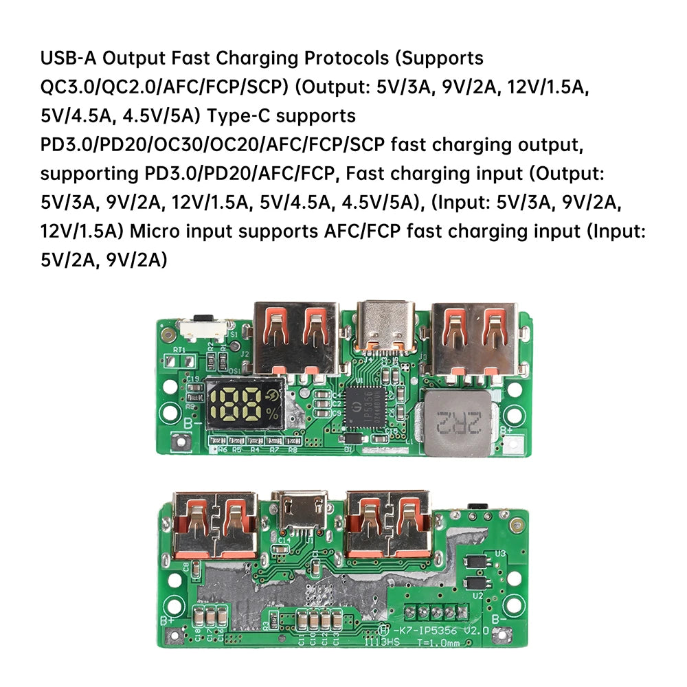 IP5356 Fast Charging Module 5V 3A USB-C QC3.0 PD3.0