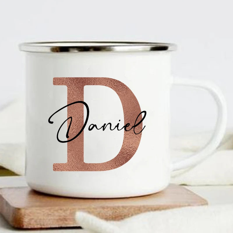 Personalized Initial & Name Enamel Mug – Wedding & Party Gift