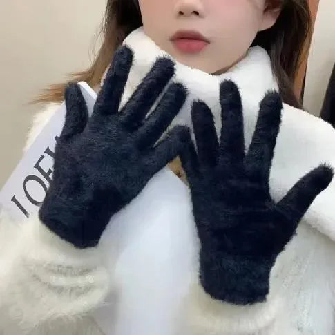 Women's Winter Warm Plush Velvet Gloves – Windproof Knit