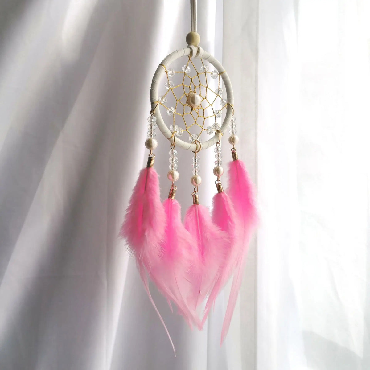 Boho Dream Catcher Ornament – Crystal Beads & Feathers Décor