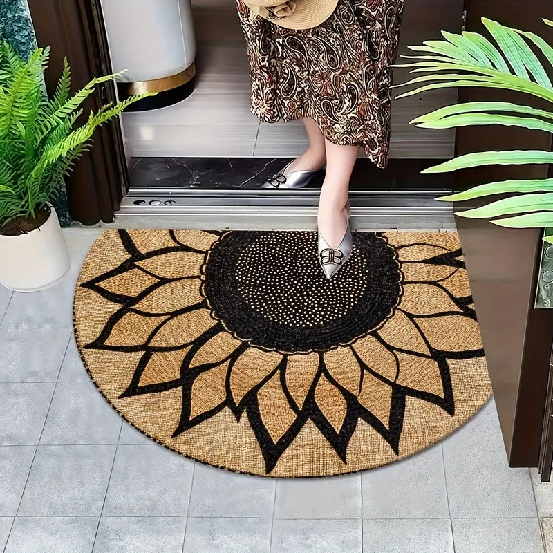 Sunflower Semi-Circular Non-Slip Washable Floor Mat