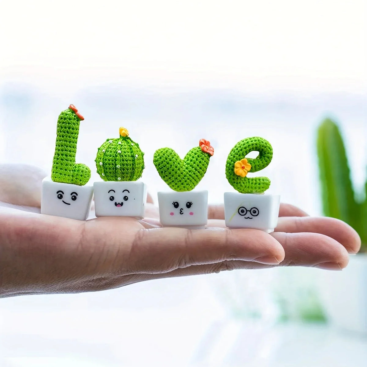 Resin Succulent Cactus Mini Plant Set of 4 – Home & Car Decor