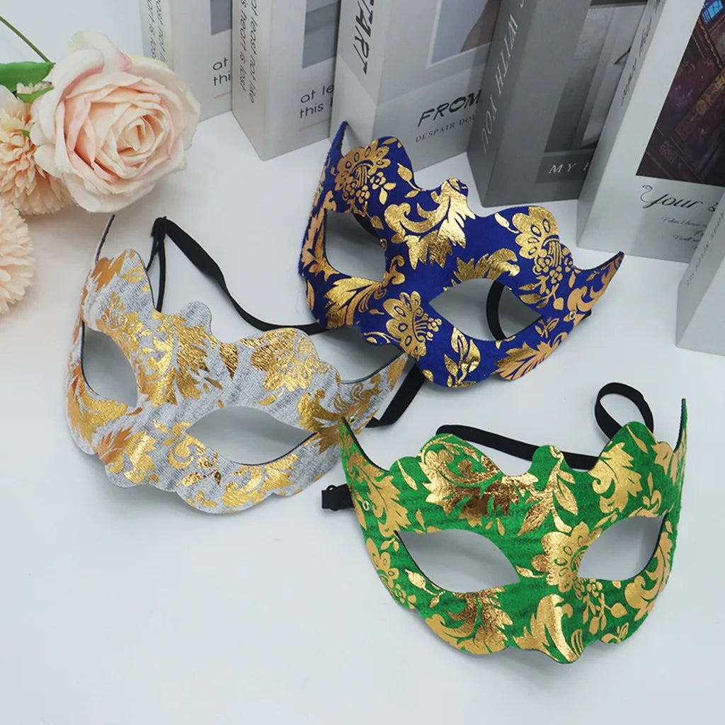 Flocked Gold Foil Half Face Jazz Masquerade Mask – Adults