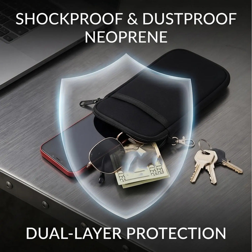 Dual Compartment Phone & Glasses Storage Bag with Carabiner