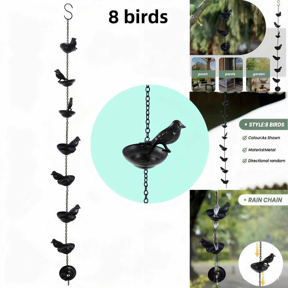 Iron Birds Rain Chain – Garden Outdoor Hanging Decoration