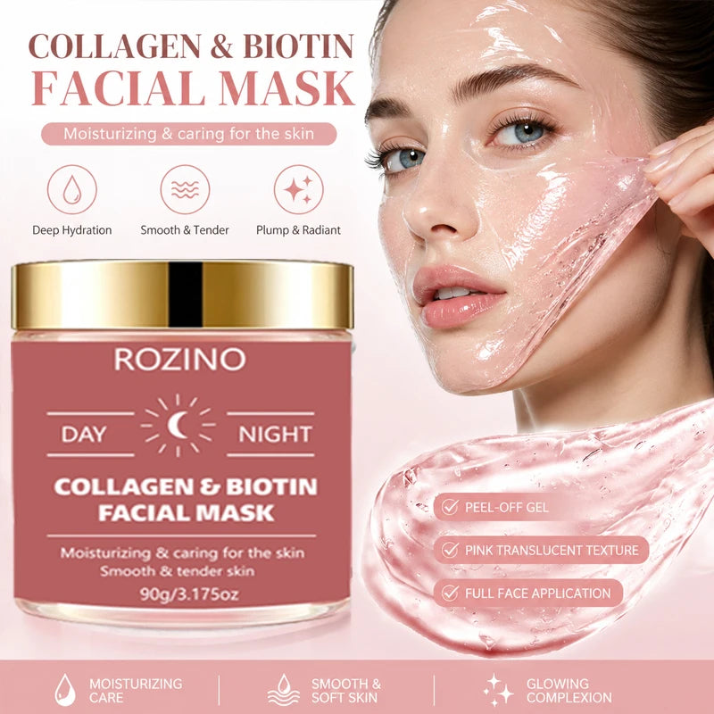 ROZINO Biotin Collagen Peel-Off Mask – Hydrating Day & Night