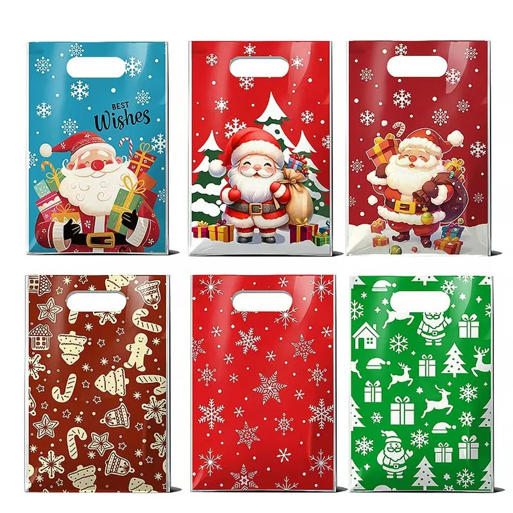 Christmas Handle Gift Bags PE Plastic 50pcs – 7 Designs