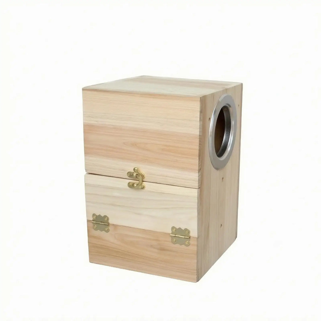 Natural Wood Bird Nesting Box with Perch & Lid – Unfinished