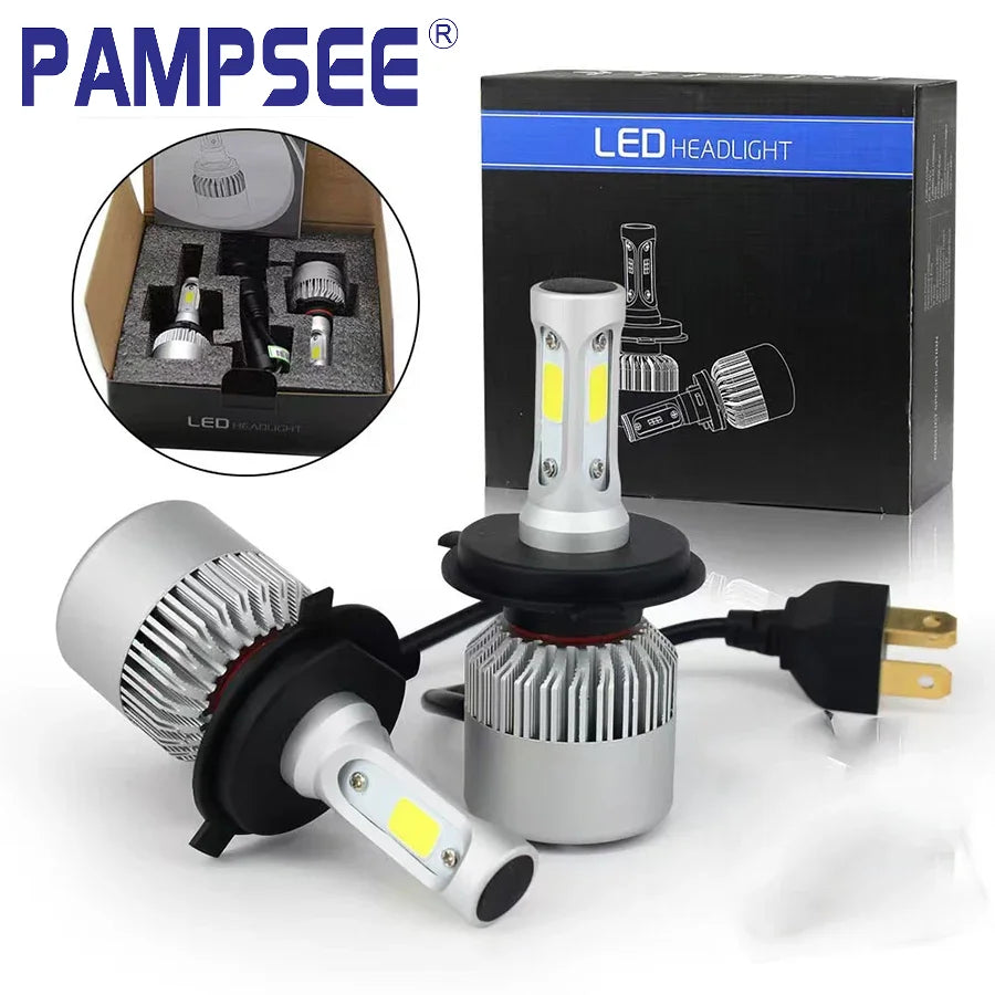 Pampsee S2 LED Headlight Bulbs 72W 8000LM H4 H7 H13 – 2-Pack