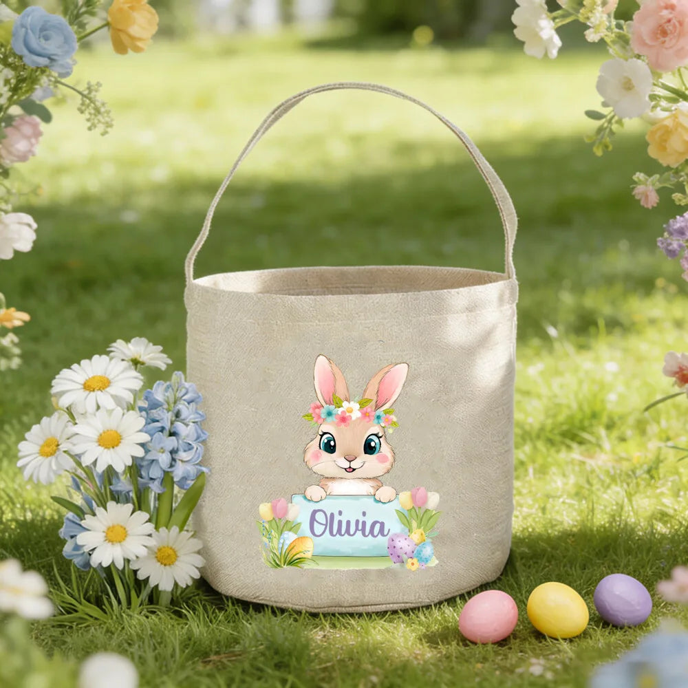 Personalized Easter Basket with Name – Kids Bunny Egg Hunt Bag