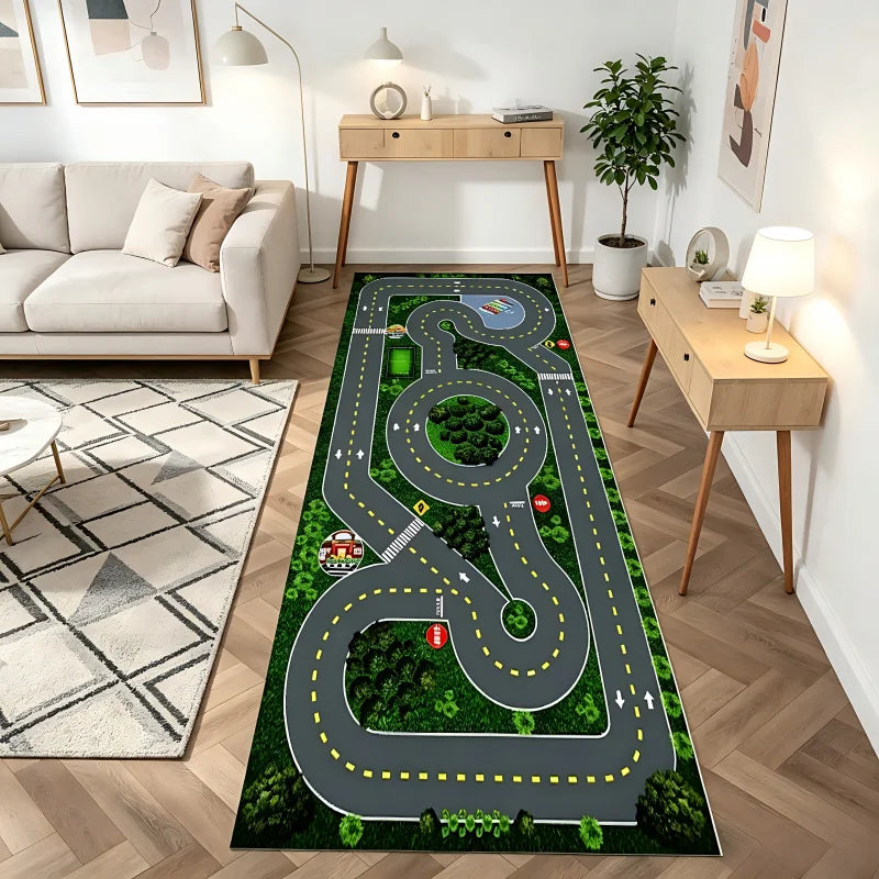 City Road Racing Track Kids Play Rug | Anti-Slip Floor Mat