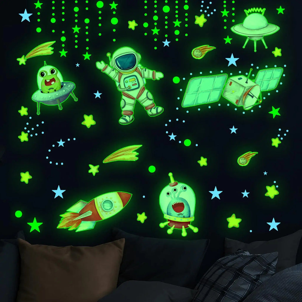 Glow in the Dark Astronaut Star Wall Decals for Kids Room