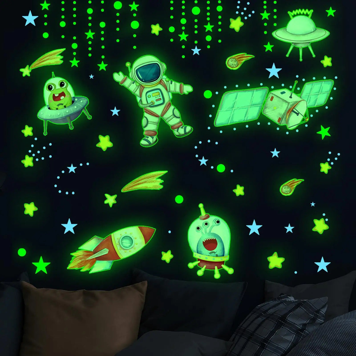 Glow in the Dark Astronaut Star Wall Decals for Kids Room