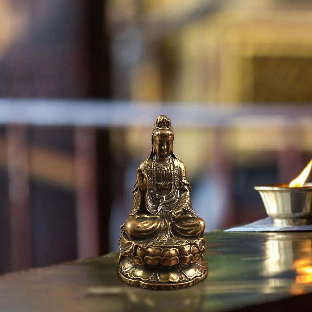 Mini Brass Guanyin Statue | Buddhist Figurine Feng Shui Decor