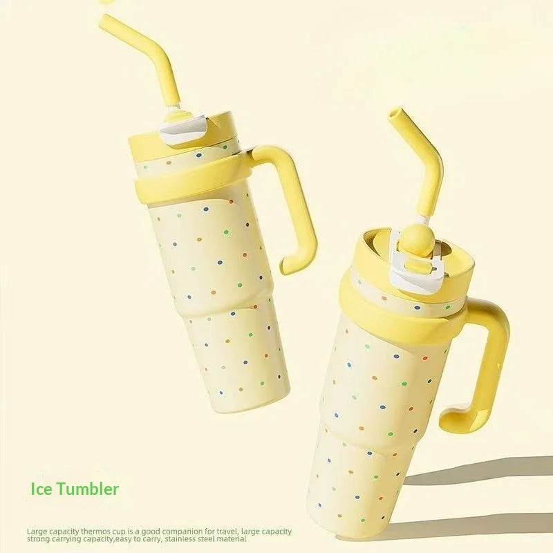 1000ml Stainless Steel Thermos Cup with Handle & Straw