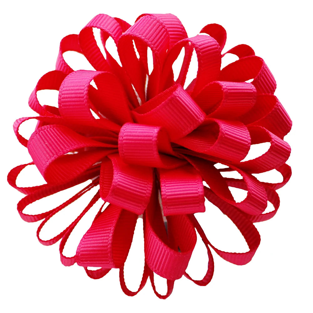 2-Pack Girls Grosgrain Ribbon Loopy Puff Hair Bow Clips