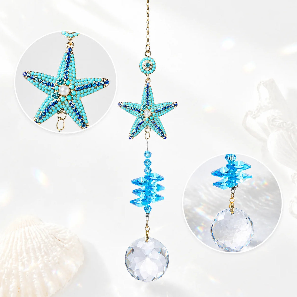 Turquoise Starfish Crystal Suncatcher | Window Prism Ornament