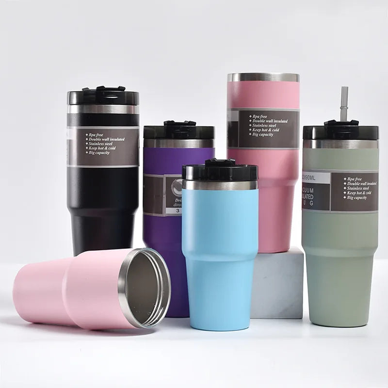 304 Stainless Steel Vacuum Thermos Cup with Straw | Portable