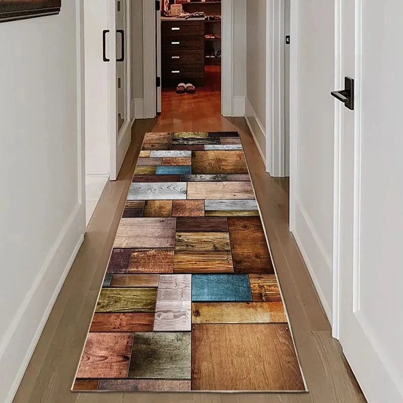 Vintage Plank Print Non-Slip Kitchen Mat | Farmhouse Floor Rug