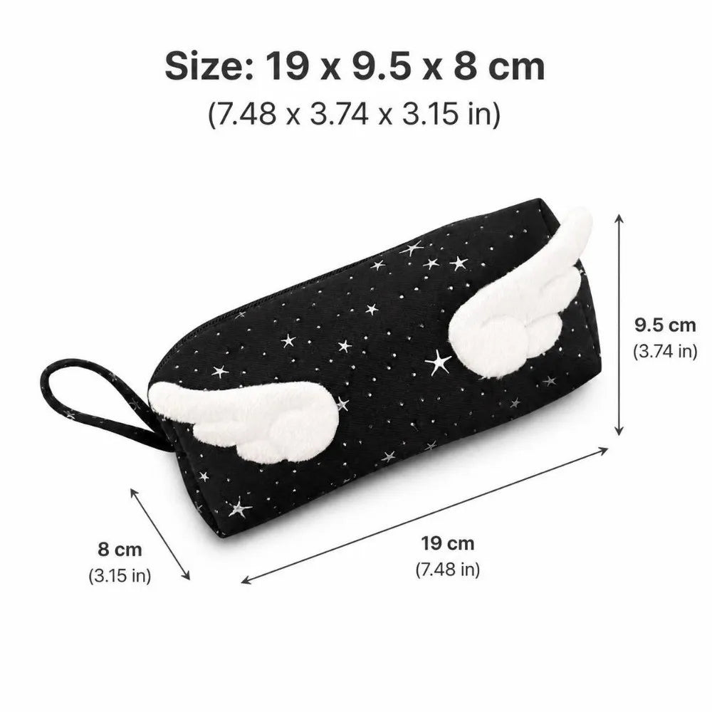 Star Print Angel Wing Pencil Case – Large Canvas Pen Pouch