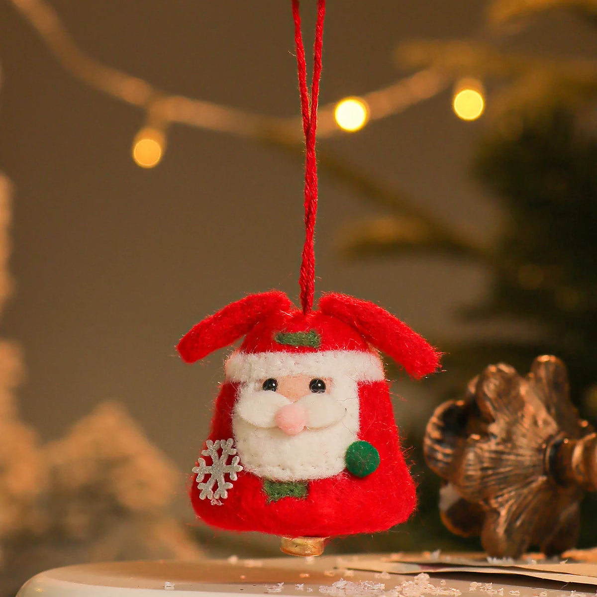Wool Felt Christmas Bell Ornaments – Santa & Snowman