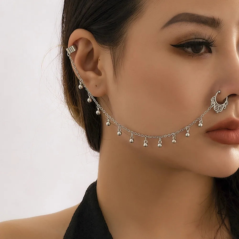 Pearl Butterfly Tassel Earrings & Nose Clip | Punk Style