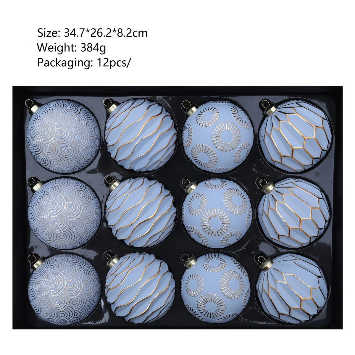 12-Piece Luxury Christmas Ball Ornaments – Pastel Gold Foil Set