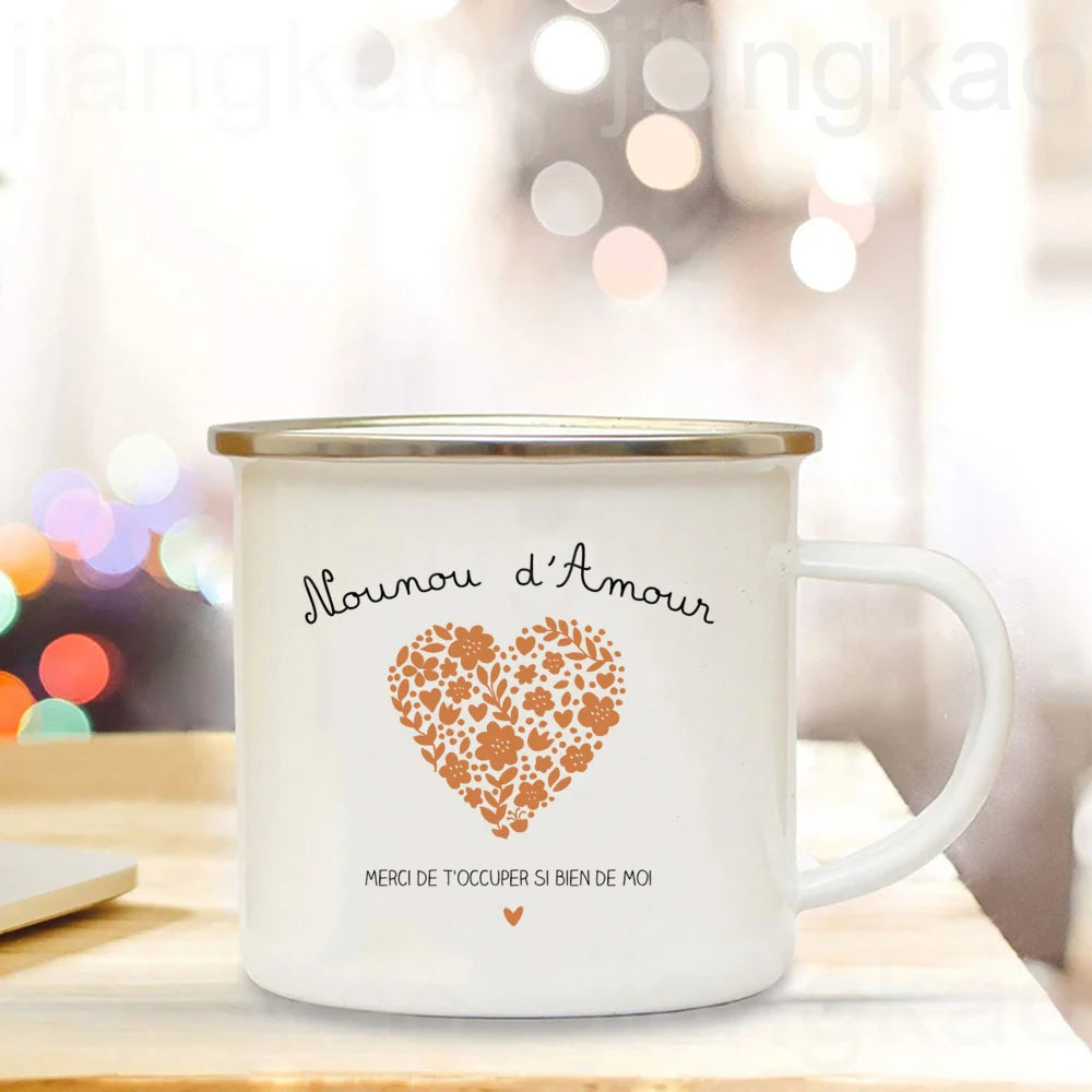 Thank You Nanny Enamel Mug – Printed Coffee Cup Gift for Nounou