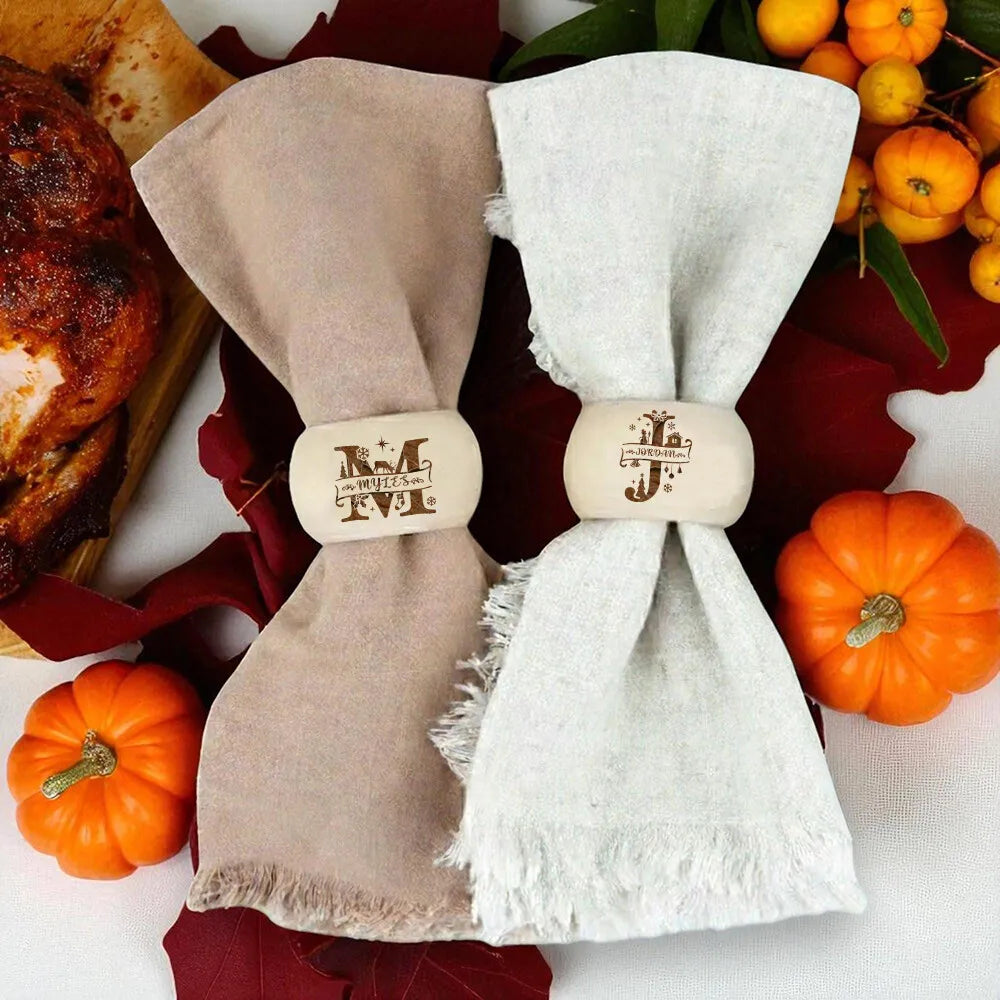 Personalized Engraved Wood Napkin Rings – Holiday Table Decor