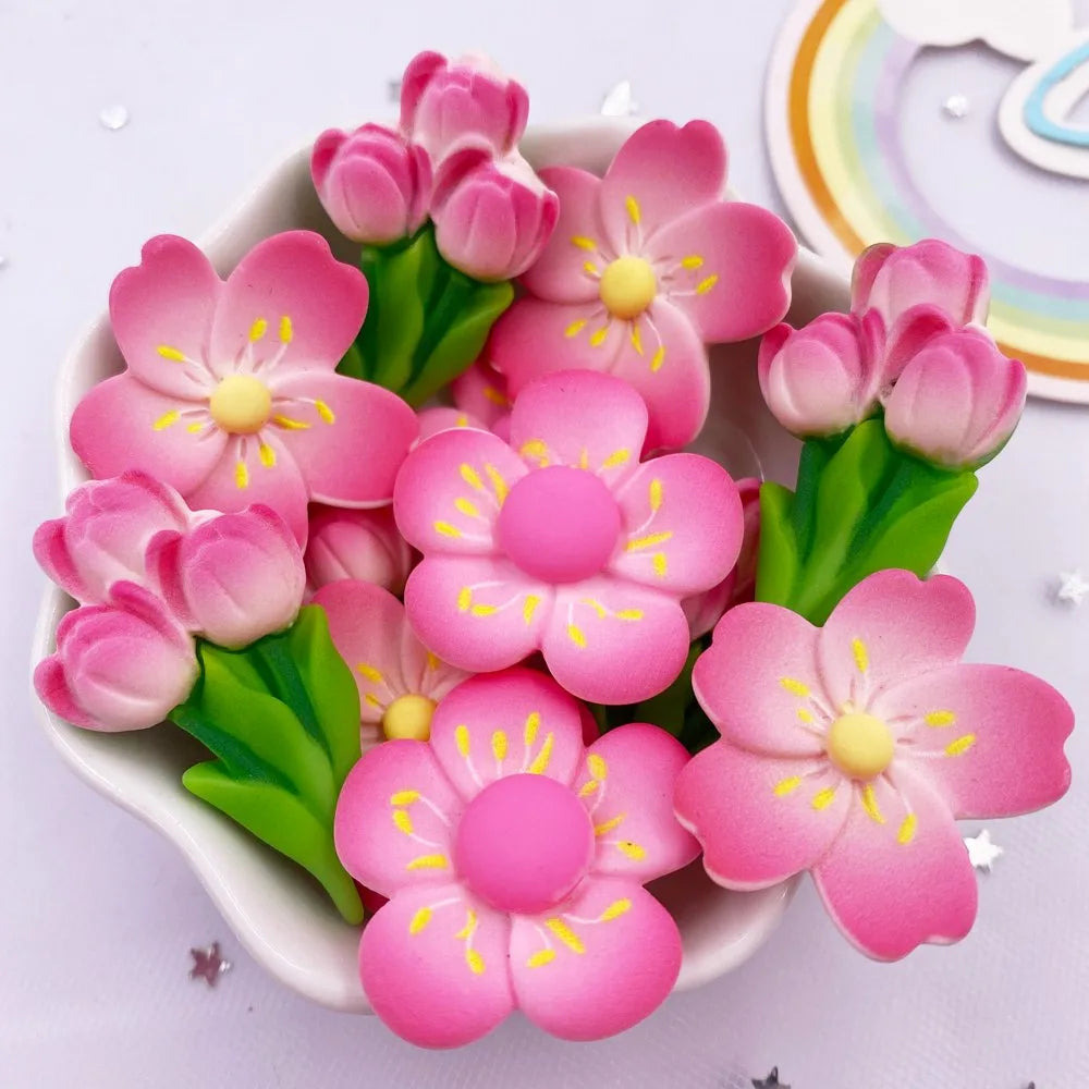 Kawaii Resin Cherry Blossom Flatback Figurines 10PCS – DIY Crafts