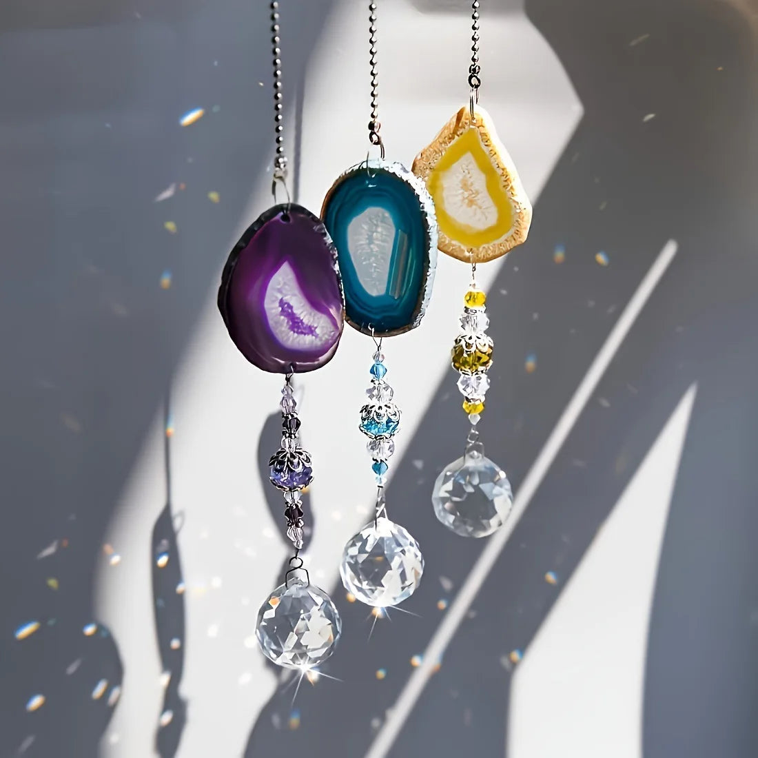 Agate Suncatcher with 30mm Crystal Ball | Geode Window Ornament