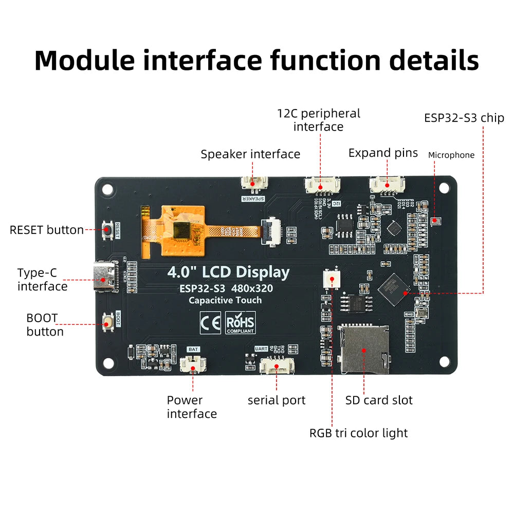 ESP32-S3 4" WiFi Bluetooth Dev Board – AI Voice & Touchscreen