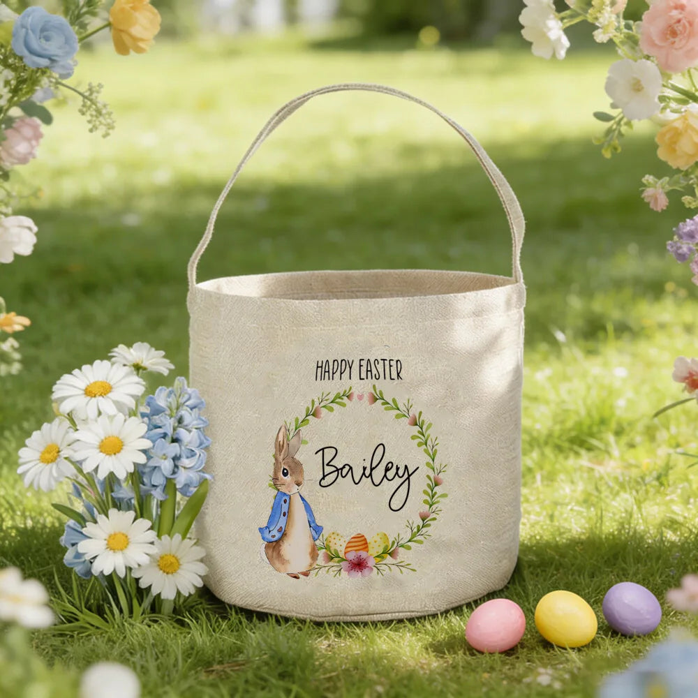 Personalized Easter Bunny Basket – Custom Name Egg Hunt Bag
