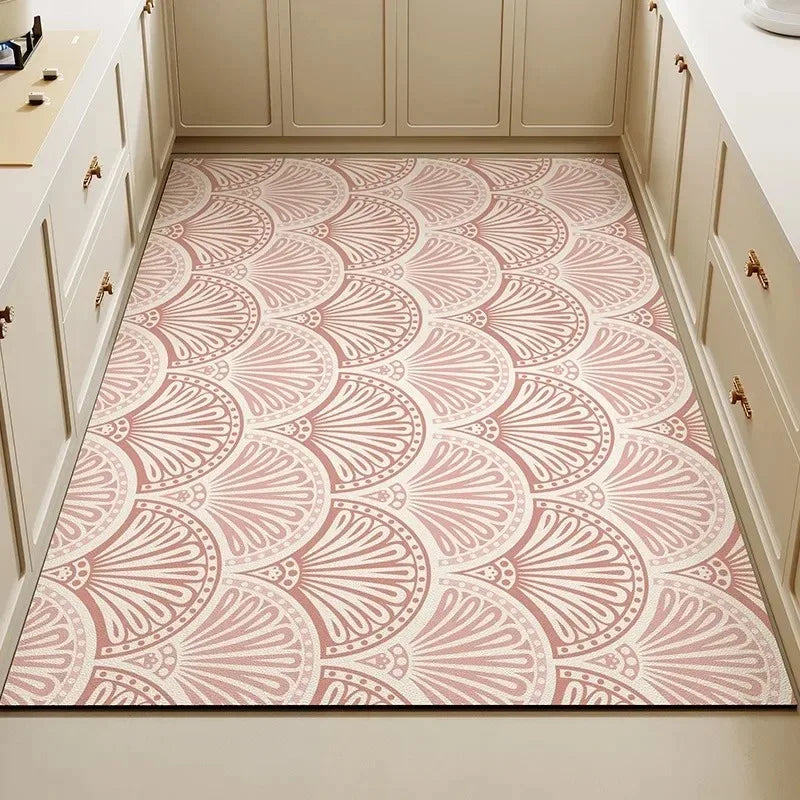 Vintage Floral Tile Non-Slip Washable Floor Mat Rug