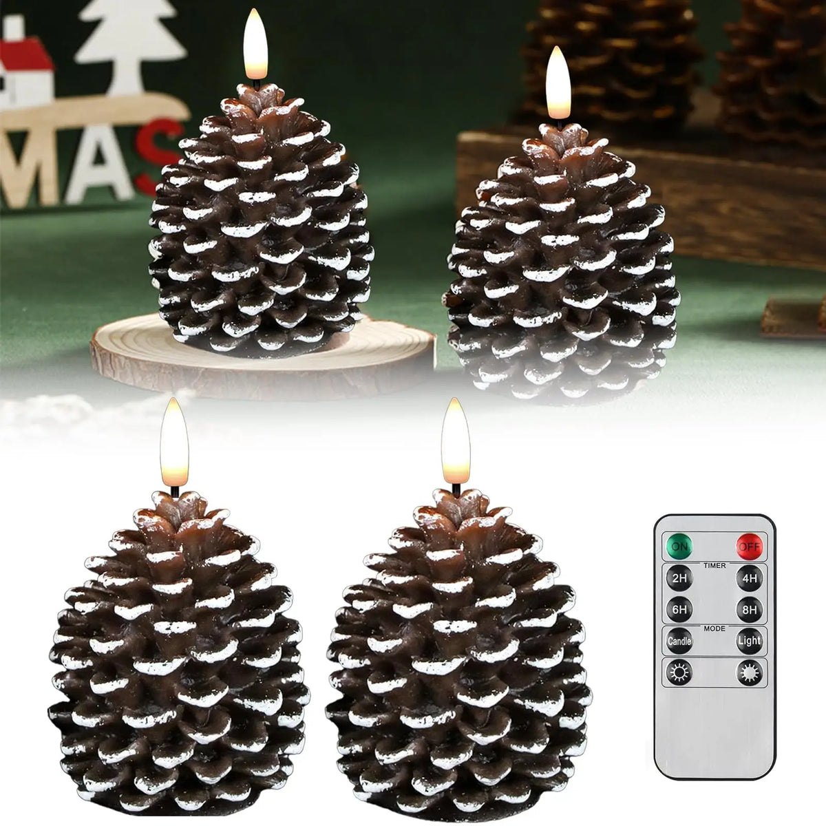 Pack of 2 LED Pinecone Flameless Candles | Holiday Décor