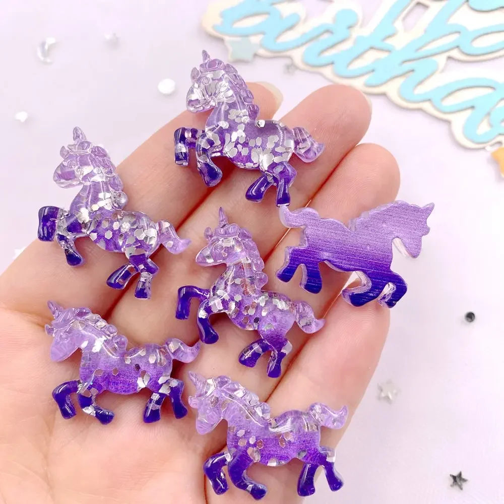 6-Pack 3D Glitter Resin Unicorn Flatback Gems for DIY Crafts