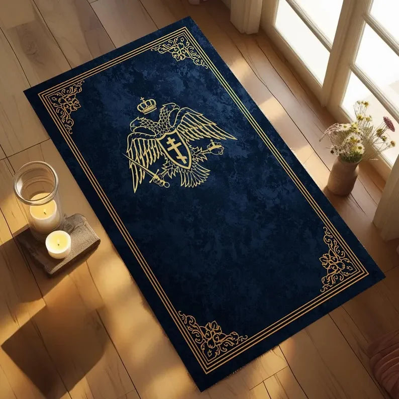 Byzantine Double-Headed Eagle Orthodox Prayer Rug | Non-Slip