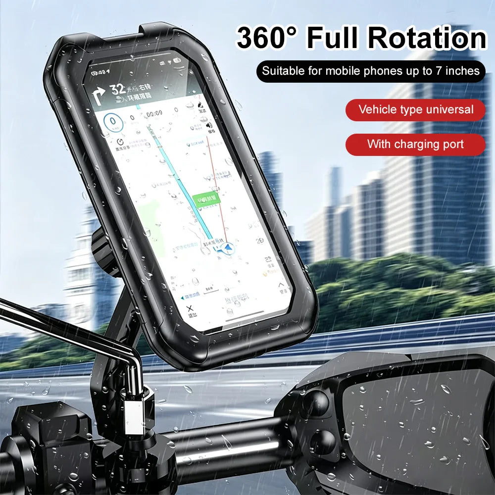 Waterproof Motorcycle Phone Mount 360° Rotatable | Up to 7"