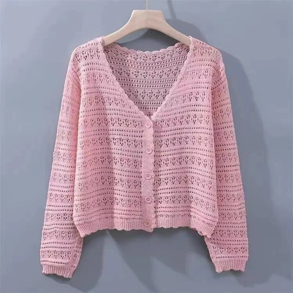 Women's Hollow Knit V-Neck Cardigan | Casual Summer Top