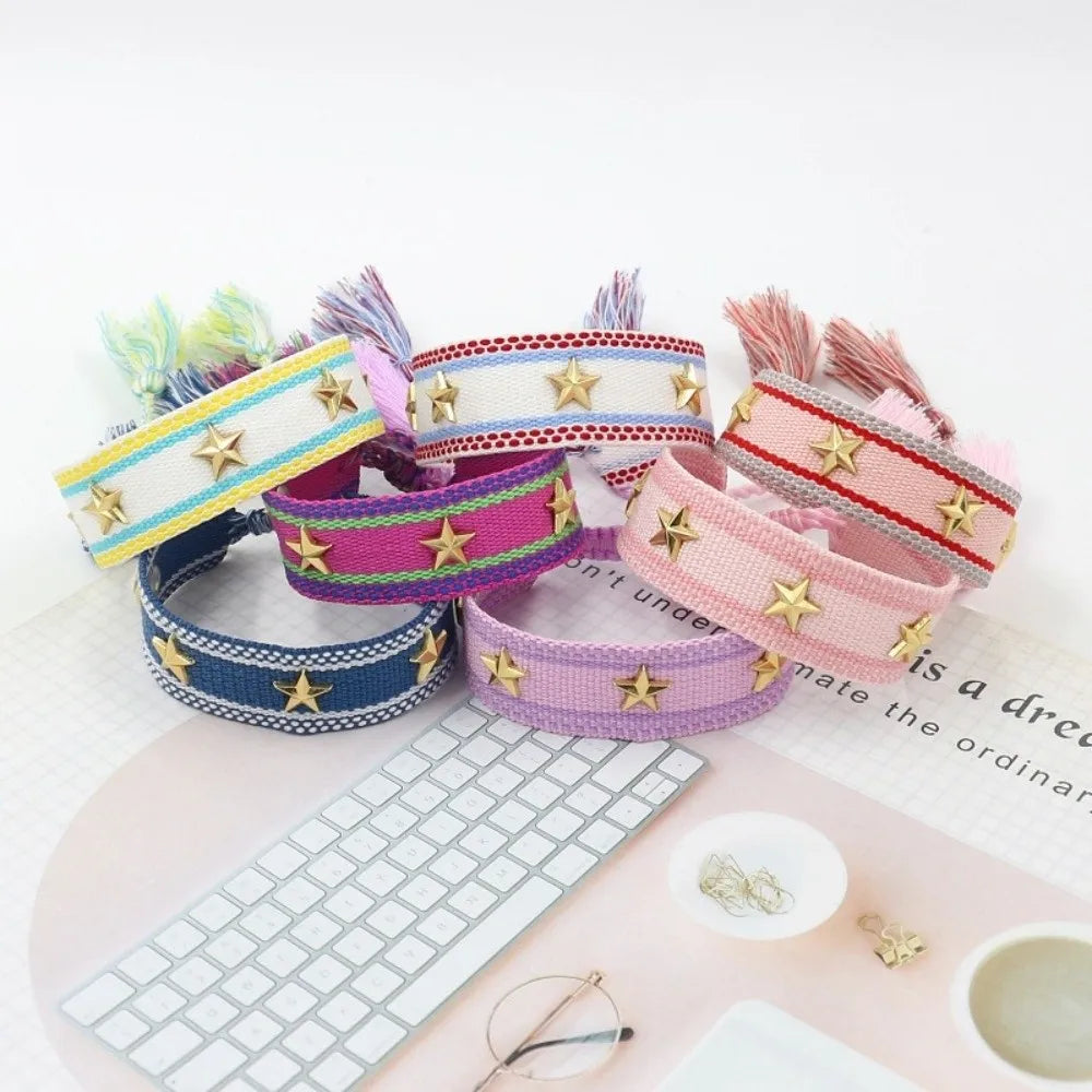 Bohemian Hand Woven Tassel Bracelet – Adjustable Star Rivet