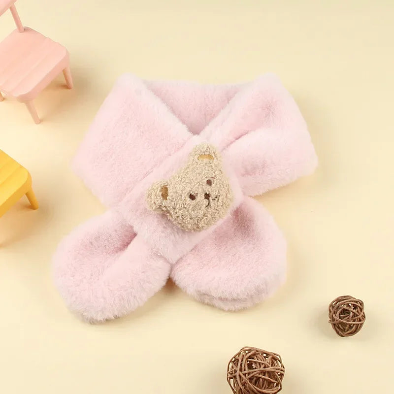 Kids Plush Cartoon Bear Scarf | Soft Faux Fur Baby Neckerchief