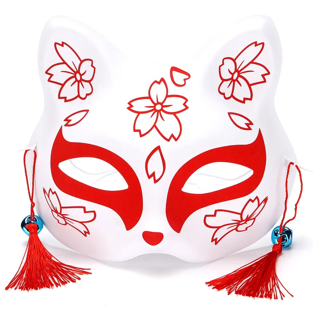 Japanese PVC Half-Face Masquerade Mask with Tassels & Bells