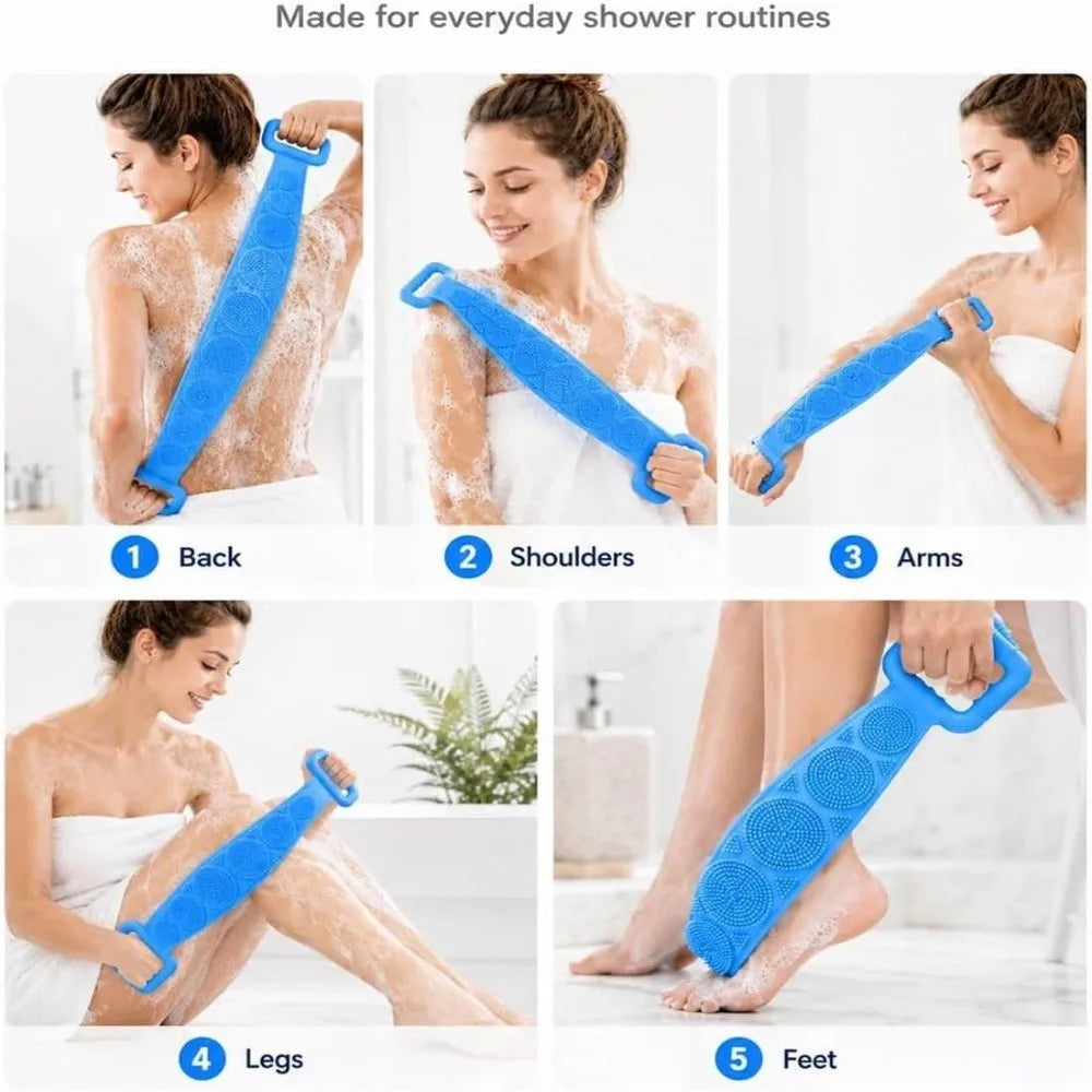 Double-Sided Silicone Back Scrubber Belt | 60cm Bath Brush