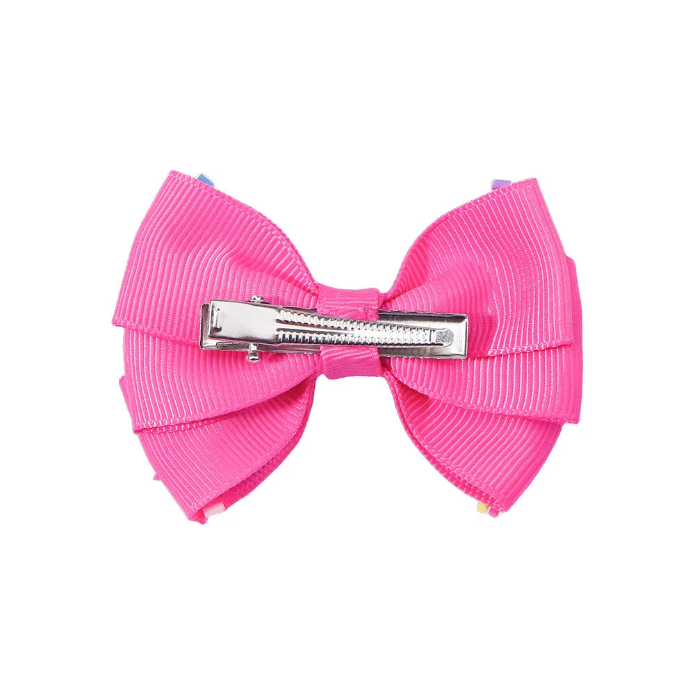 12-Pack Handmade Double Stacked Grosgrain Hair Bow Clips for Girls