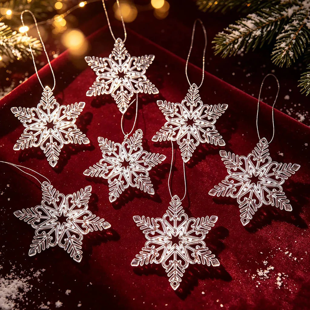 Transparent Snowflake Pendant Ornaments – 6-Pack Holiday Decor