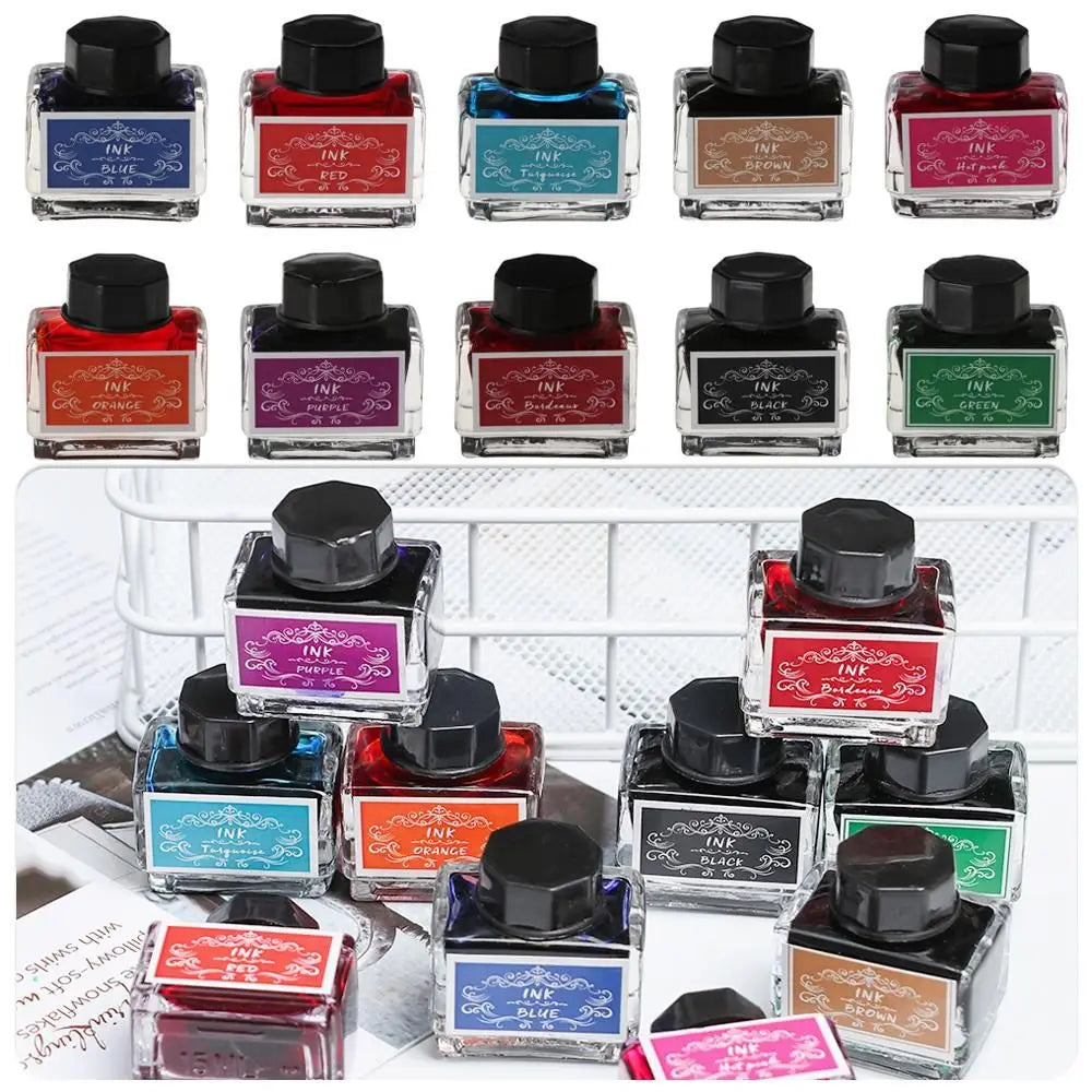 Fountain Pen Ink 15ml – 10 Colors, Carbon-Free, Smooth Flow